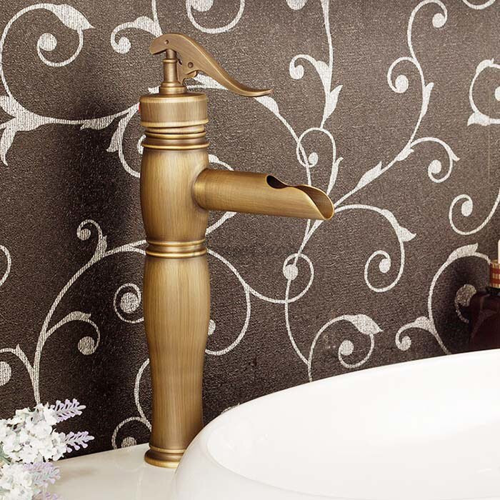 Antique Brass bath shower mixer tap waterfall spout main view