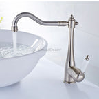 Modern kitchen sink mixer tap swivel spout detail view