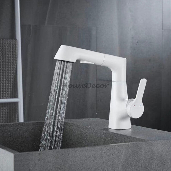 White bath shower mixer tap pull out spray detail view