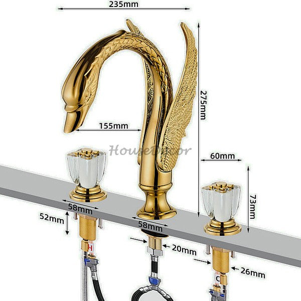 Gold bath shower mixer tap dual handle control additional view