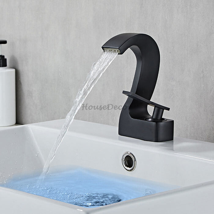 Modern bath shower mixer tap waterfall spout detail view