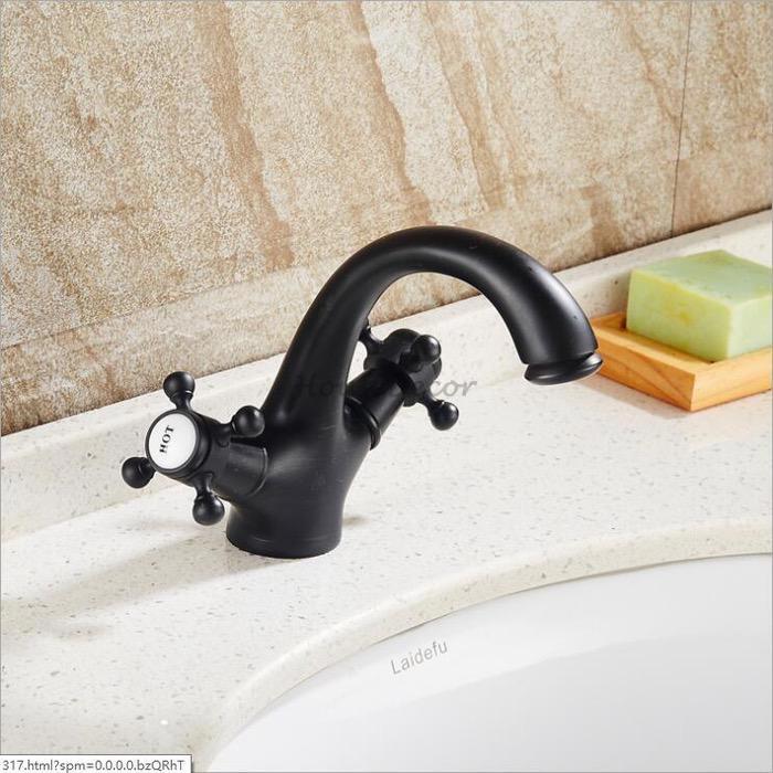 Black bath shower mixer tap deck mounted design detail view