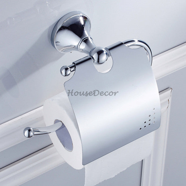 Chrome toilet paper holder wall mounted design detail view