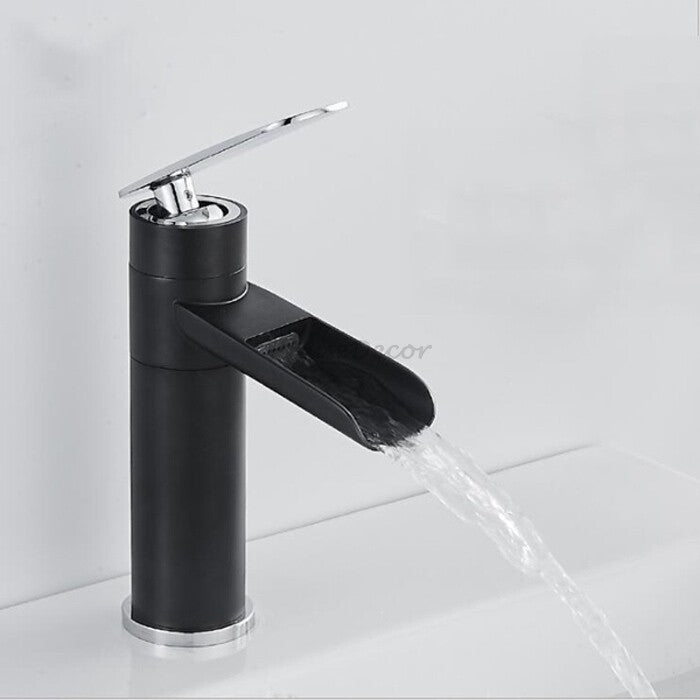 Modern bath shower mixer tap waterfall spout detail view