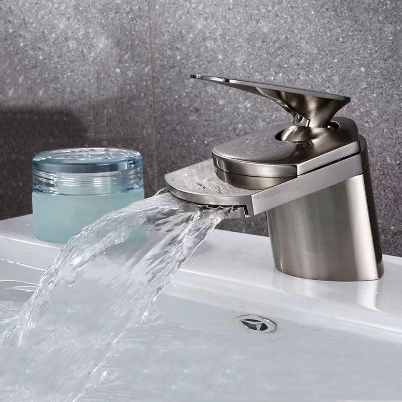 Brass bath shower mixer tap waterfall spout detail view