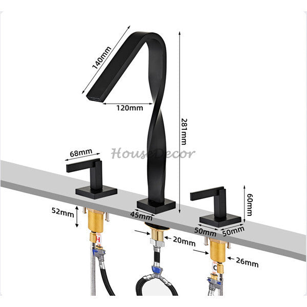 Modern Brass bath shower mixer tap dual handle control additional view