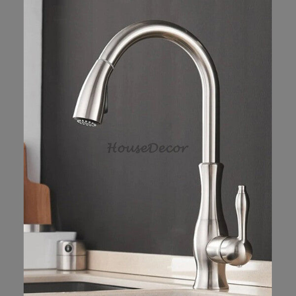 Modern kitchen sink mixer tap pull out spray detail view