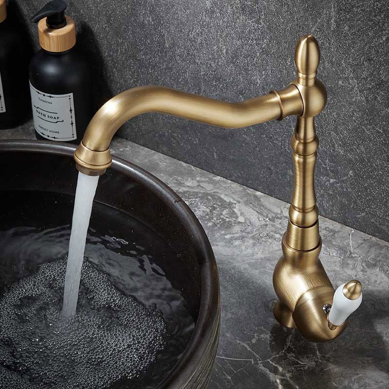 Retro Brass Mixer Tap Single Lever Victorian Traditional Swivel Spout Faucet