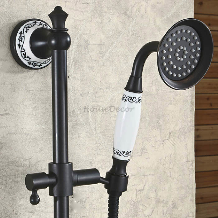 Black Brass bath shower mixer tap wall mounted design detail view