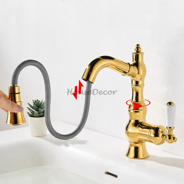 Modern Brass bathroom basin mixer tap pull out spray additional view