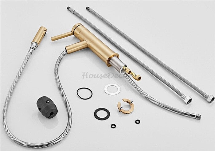 Brushed Gold Brass bath shower mixer tap pull out spray additional view