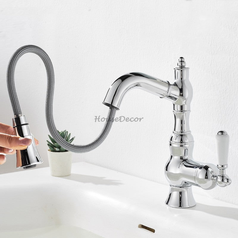 Modern Brass bathroom basin mixer tap pull out spray additional view