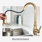 Brushed Brass Kitchen Sink Mixer Tap Pull Out Spray Mono Vintage Swivel Faucet
