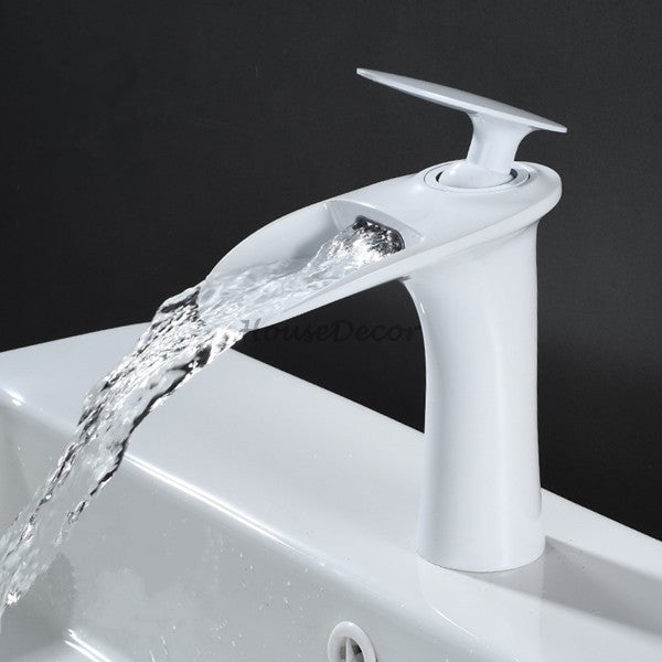Modern bath shower mixer tap waterfall spout detail view