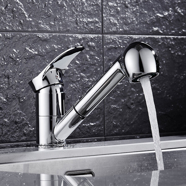 Black bath shower mixer tap pull out spray detail view