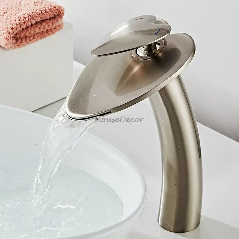 Modern bath shower mixer tap waterfall spout detail view