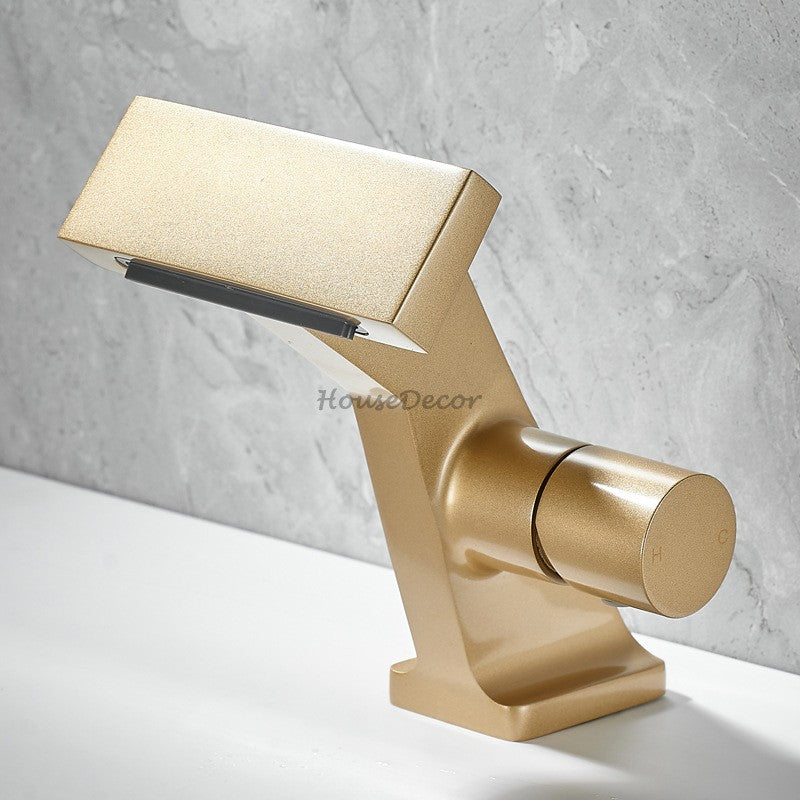 Brass bathroom basin mixer tap waterfall spout additional view