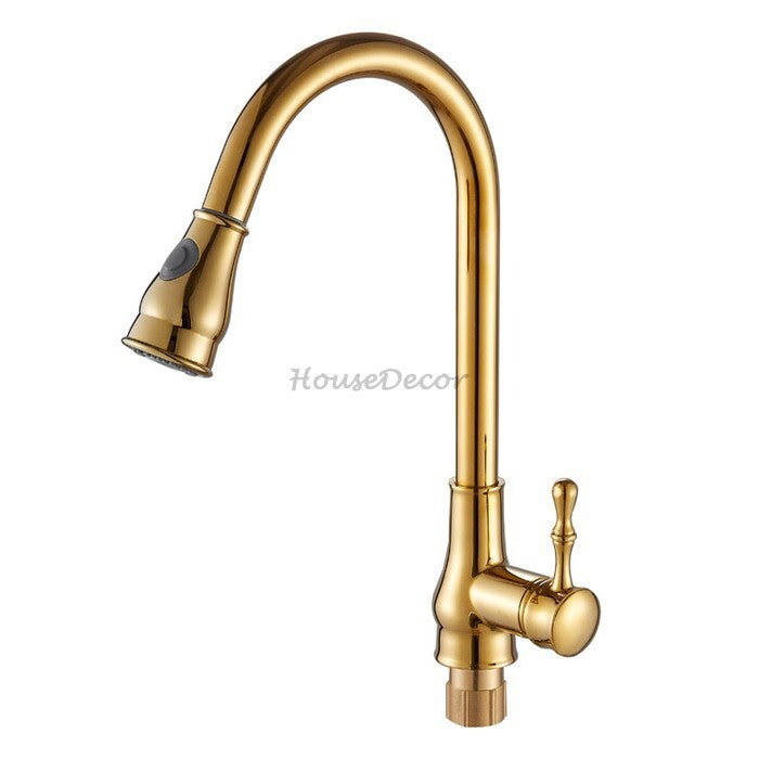 Gold kitchen sink mixer tap pull out spray main view