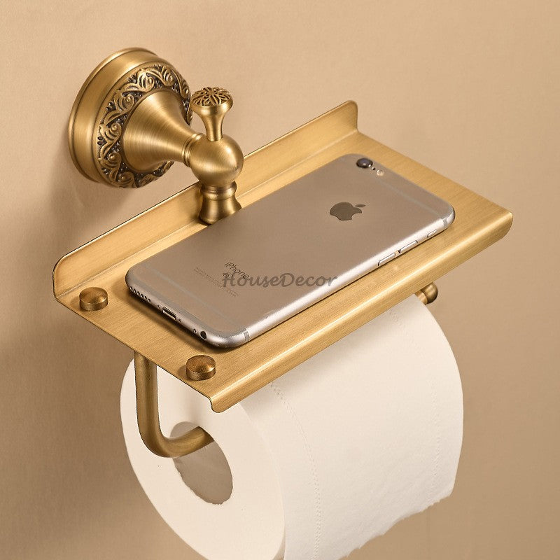 Antique Brass toilet paper holder wall mounted design detail view