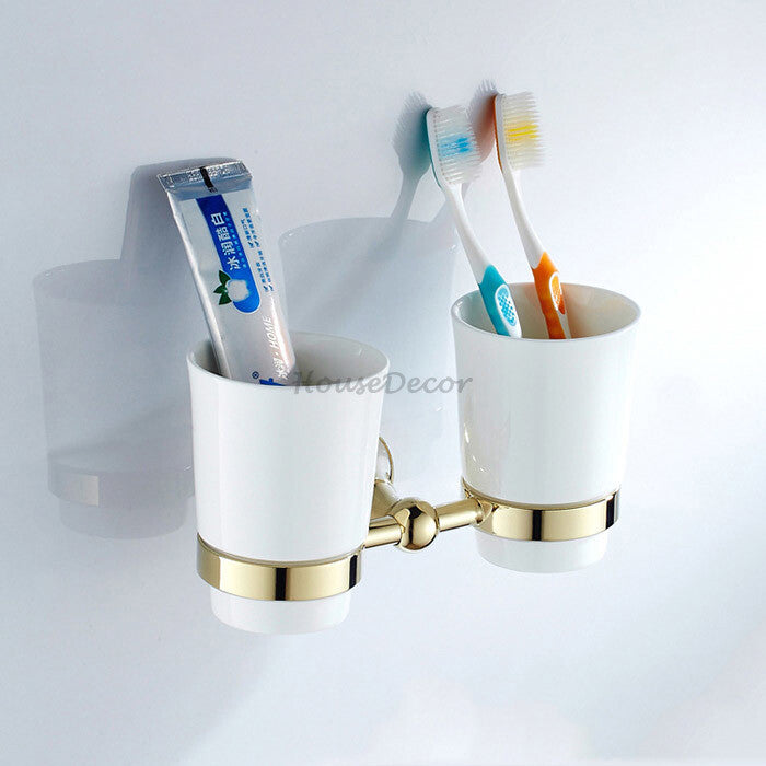 Gold Brass toothbrush holder wall mounted design detail view