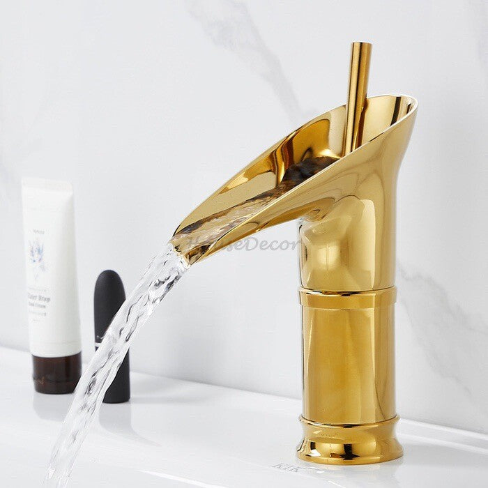 Gold Brass bath shower mixer tap waterfall spout additional view