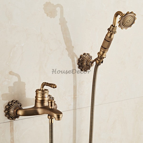 Antique Brass shower head handheld shower set detail view