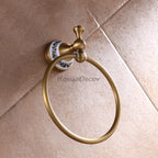 Antique Brass towel ring wall mounted design detail view