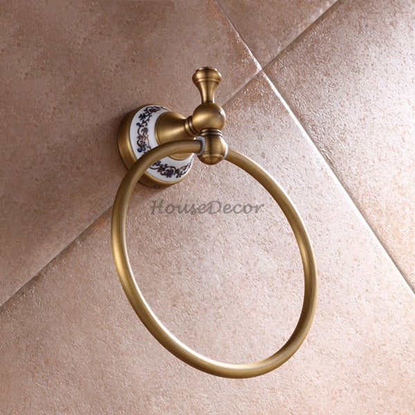 Antique Brass towel ring wall mounted design detail view