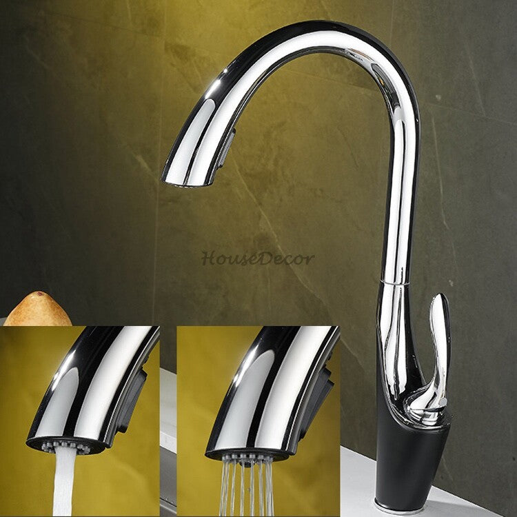 Modern kitchen sink mixer tap pull out spray detail view