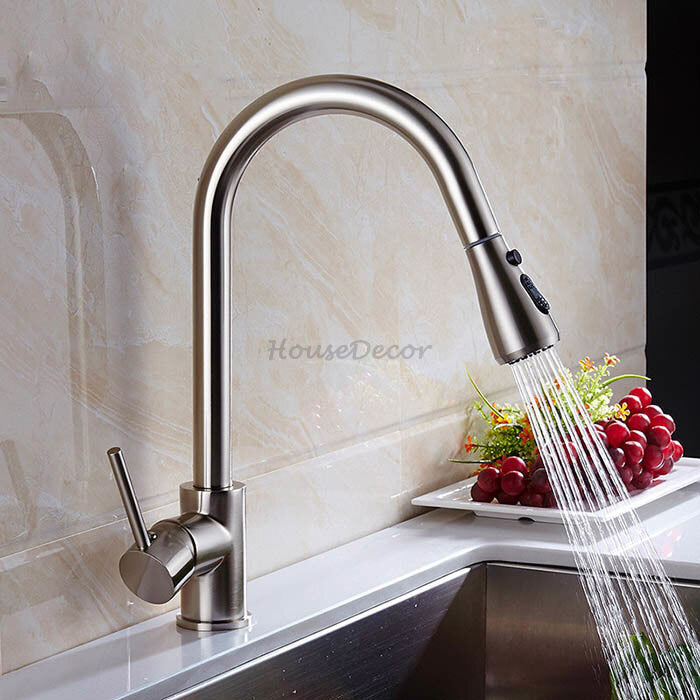 Modern kitchen sink mixer tap pull out spray main view
