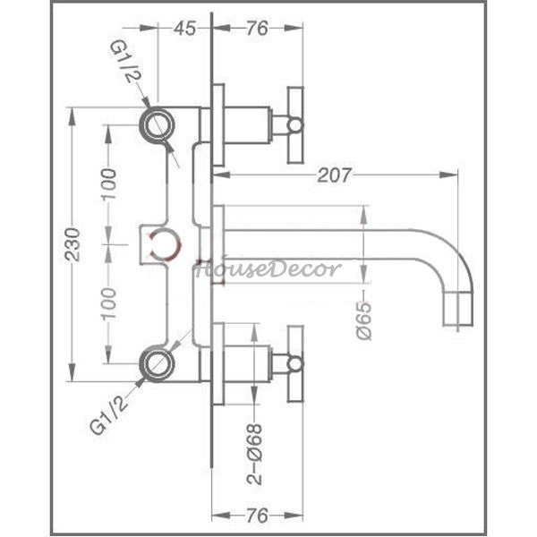Chrome bathroom basin mixer tap wall mounted design detail view