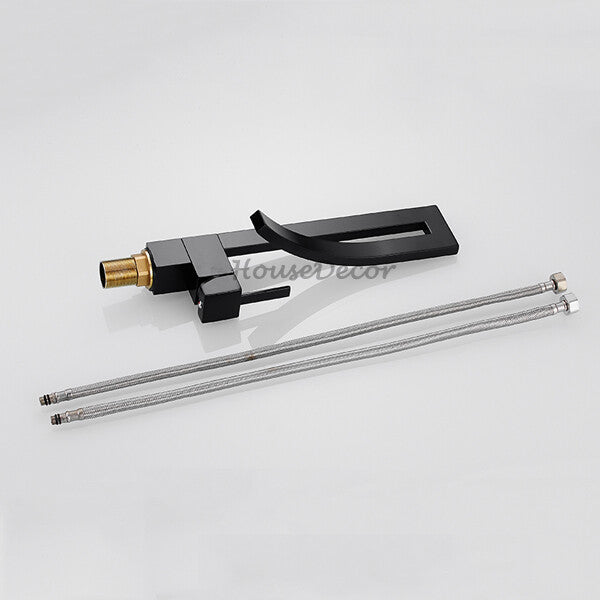 Black bath shower mixer tap waterfall spout additional view