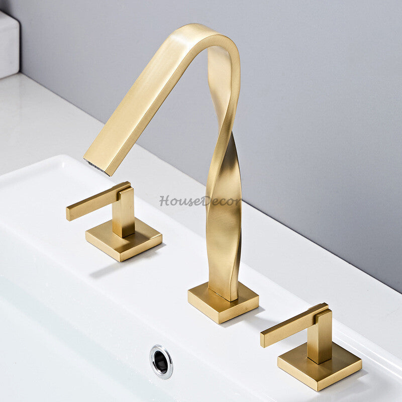 Modern Brass bath shower mixer tap dual handle control detail view