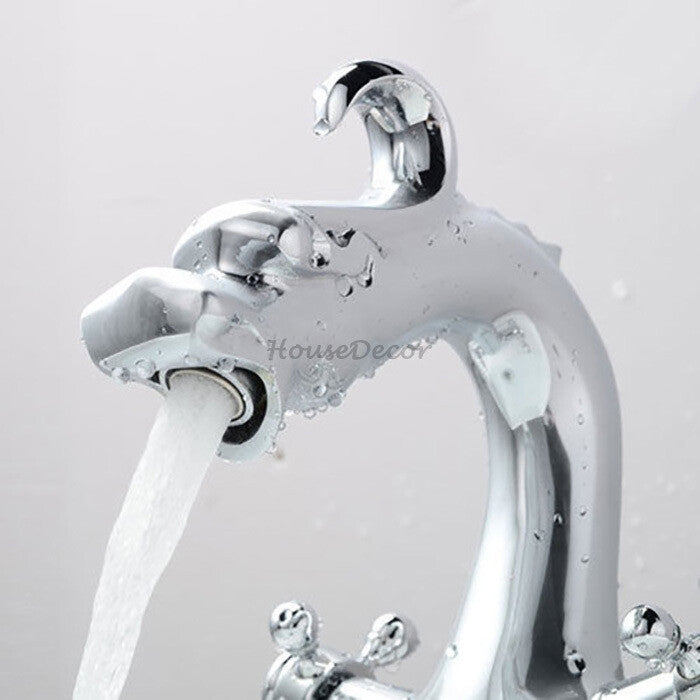 Modern bath shower mixer tap dual handle control detail view