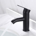 Matte Black bathroom basin mixer tap waterfall spout detail view