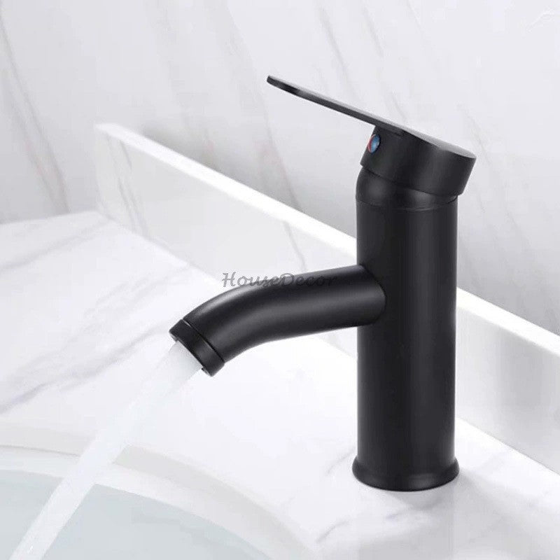 Matte Black bathroom basin mixer tap waterfall spout detail view