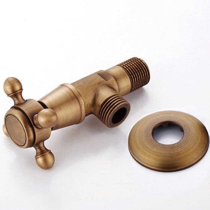 Antique Brass bath shower mixer tap dual handle control detail view