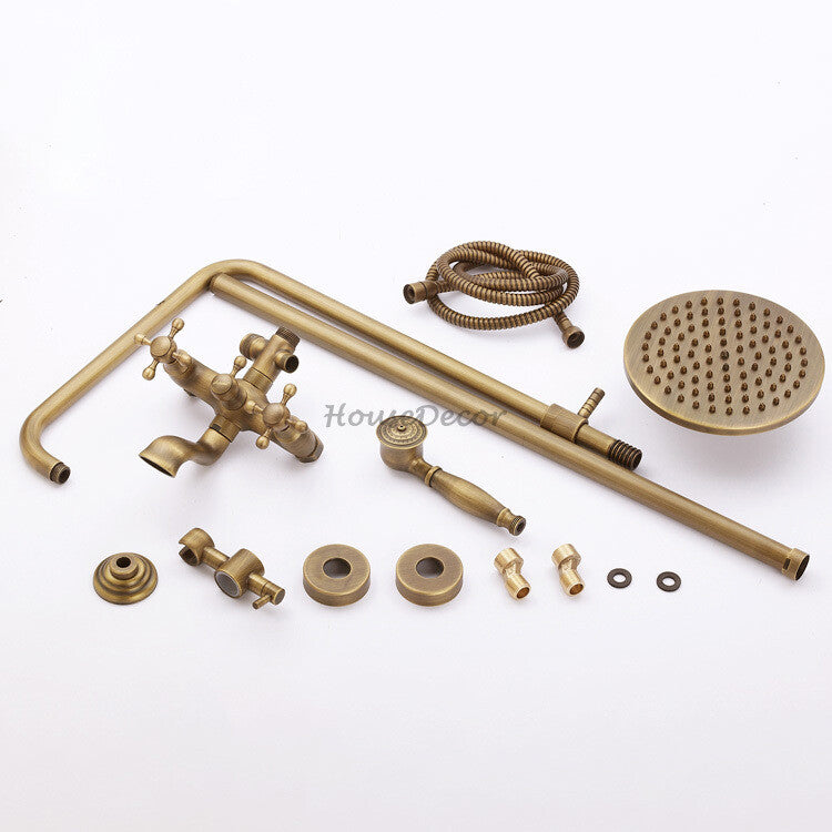 Antique Brass bath shower mixer tap wall mounted design detail view