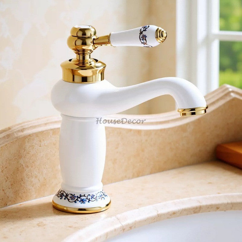 Gold Ceramic bath shower mixer tap single lever control detail view