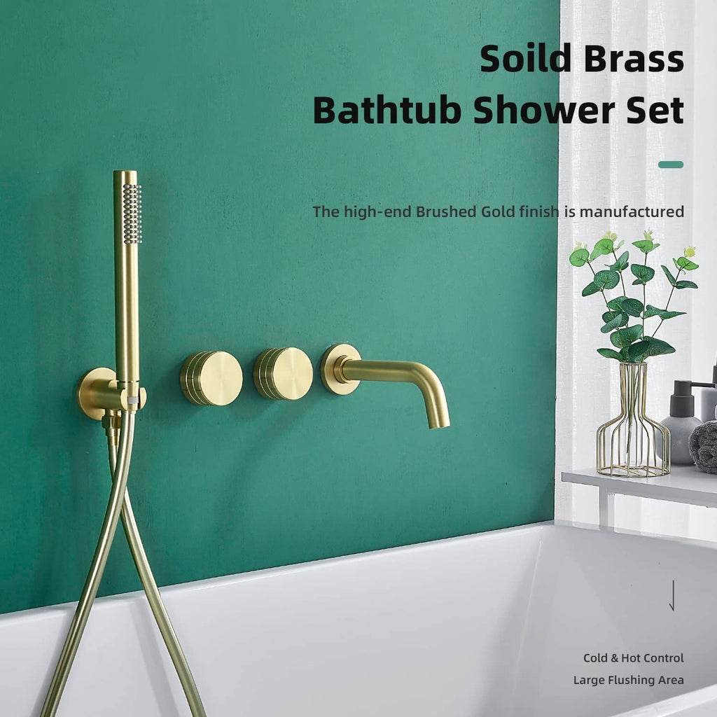 Gold Brass bath shower mixer tap wall mounted design detail view