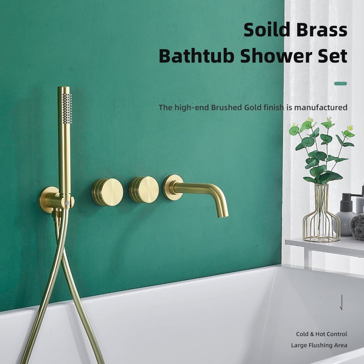 Gold Brass bath shower mixer tap wall mounted design detail view