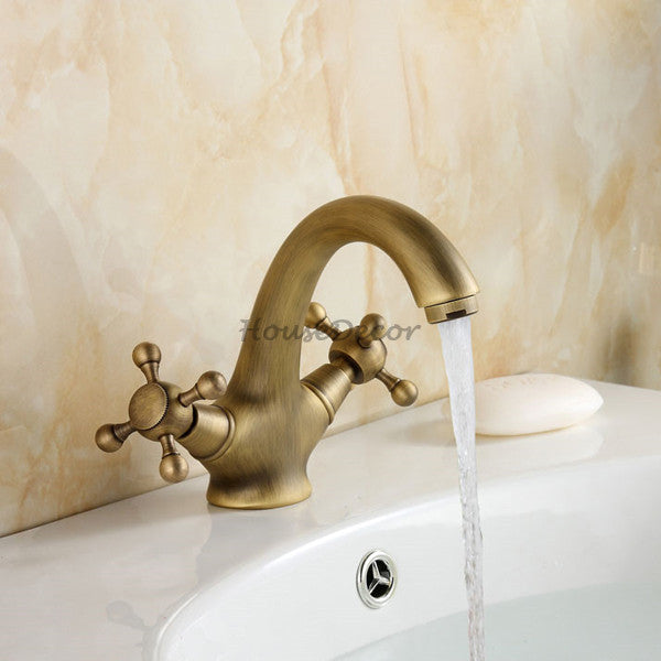 Antique Brass bath shower mixer tap dual handle control main view