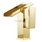 Gold bathroom basin mixer tap waterfall spout main view