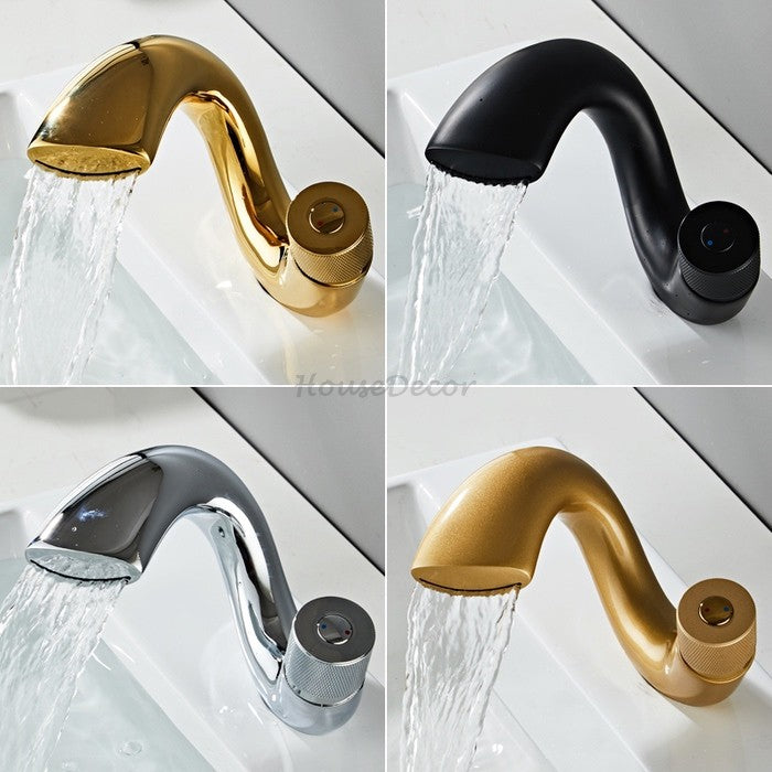 Brass bathroom basin mixer tap waterfall spout additional view