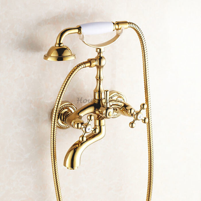Gold bath shower mixer tap wall mounted design detail view