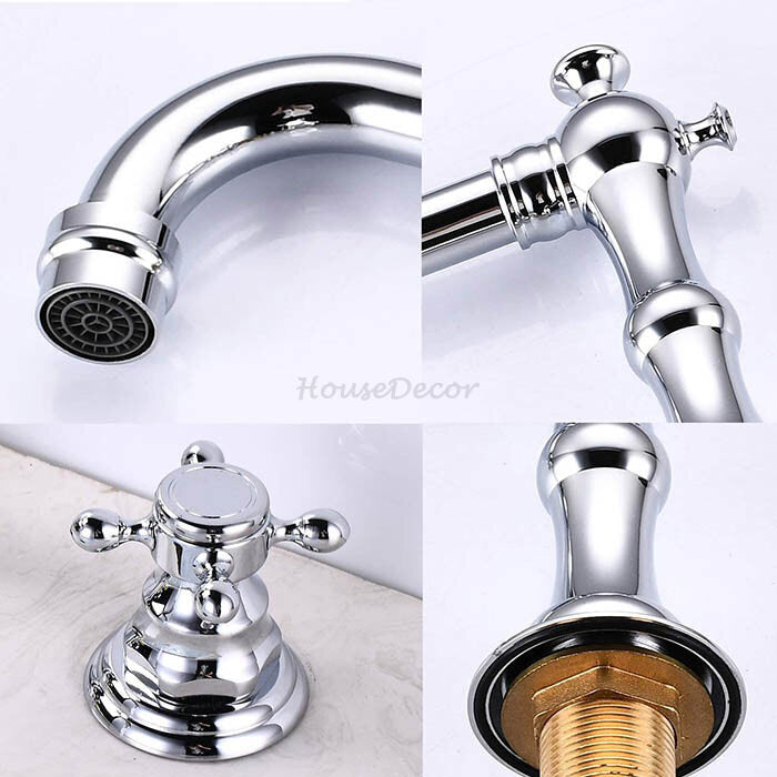 Modern bath shower mixer tap dual handle control detail view