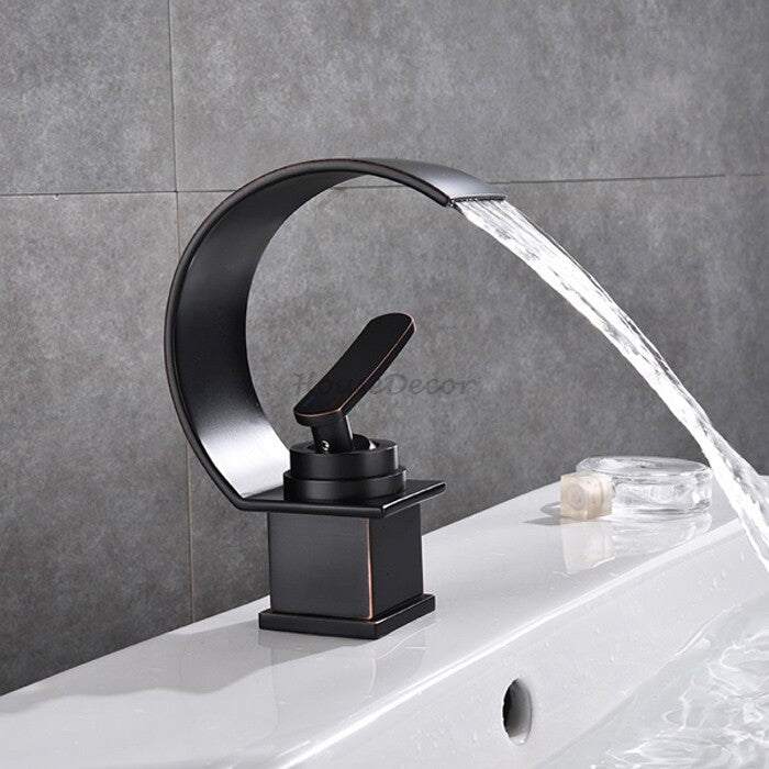 Modern bath shower mixer tap waterfall spout detail view