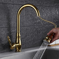 Gold kitchen sink mixer tap pull out spray main view