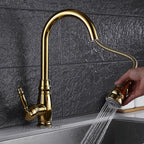 Gold kitchen sink mixer tap pull out spray main view