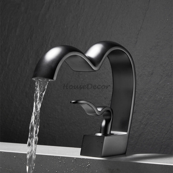 Modern bath shower mixer tap waterfall spout detail view